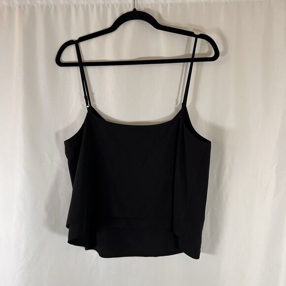 Athleta Tank Top Women's Medium Solid Black Spaghetti Strap Tiered Cropped - Picture 5 of 8